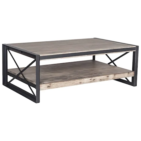 Industrial Wood and Metal Coffee Table with 1 Shelf